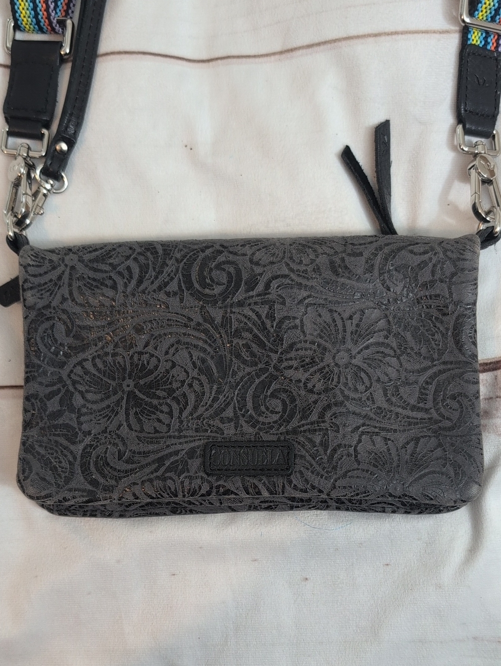 Consuela Women's Steely Uptown Leather Crossbody Bag Black And Sparkly - Picture 4 of 12